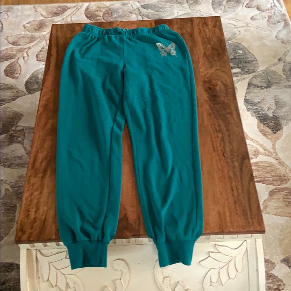 Emerald green sweatpants with butterfly